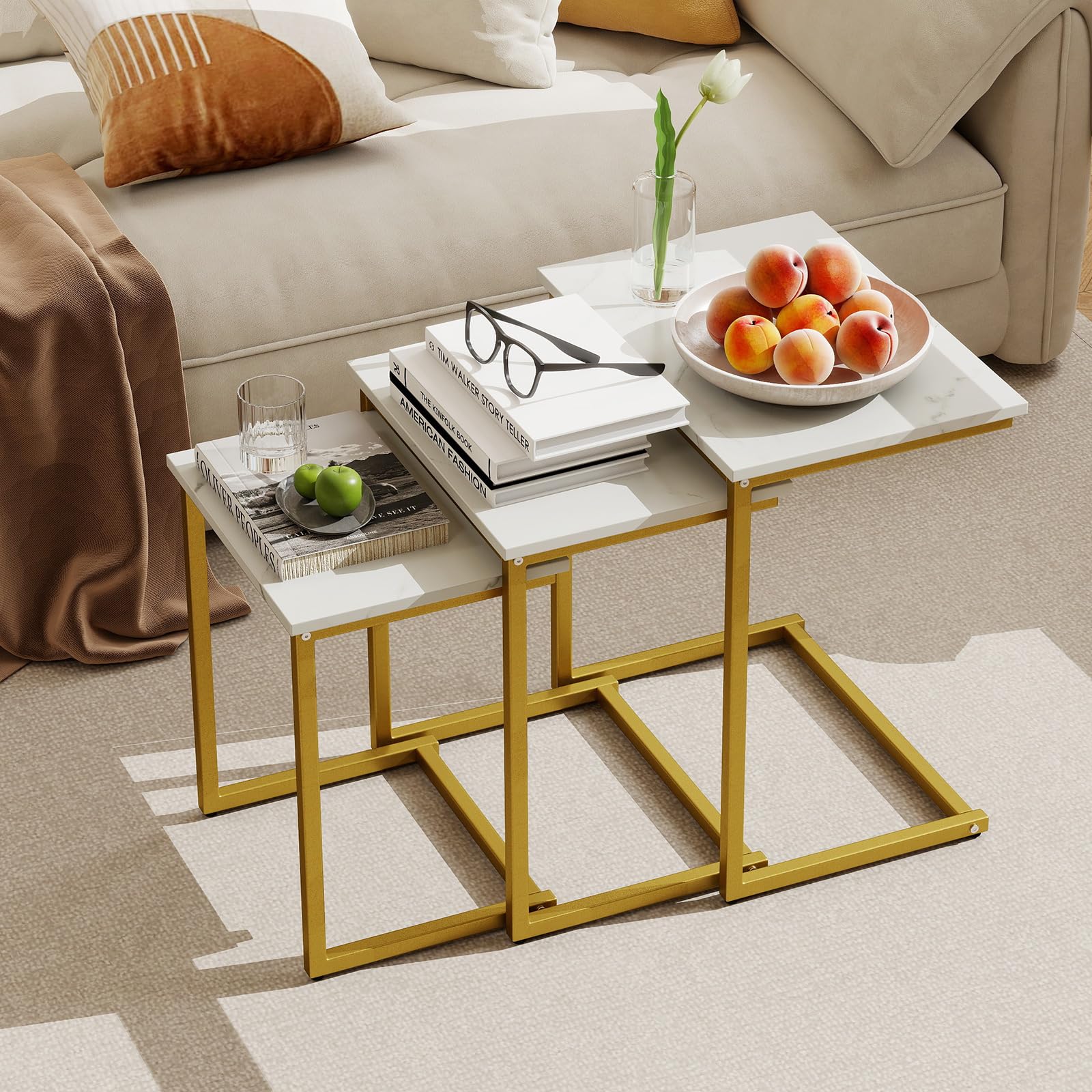 Amazon.com: GIANTEX Nesting Coffee Table Set of 3, Stackable